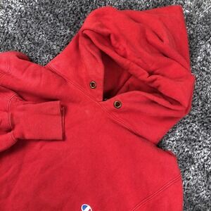 Vintage Champion Reverse Weave Hoodie Mens Medium Red Fleece Pullover USA 80s